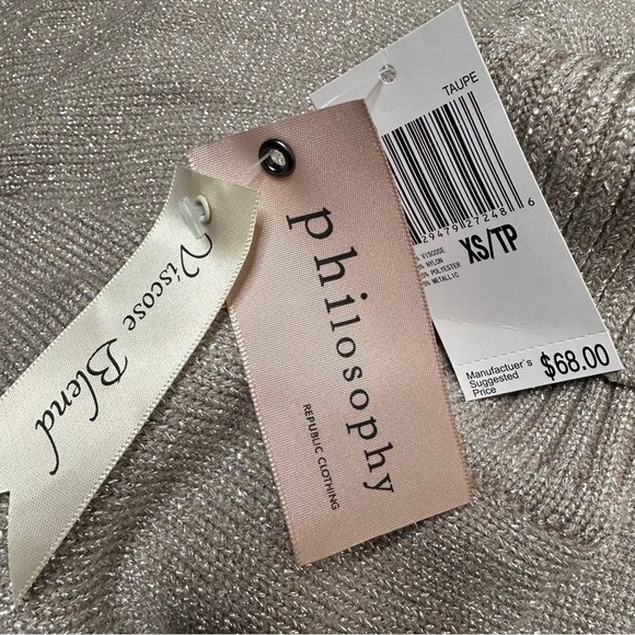 NWT Philosophy Republic Clothing Taupe & Silver Metallic Crewneck Size XS $68 - Picture 6 of 9